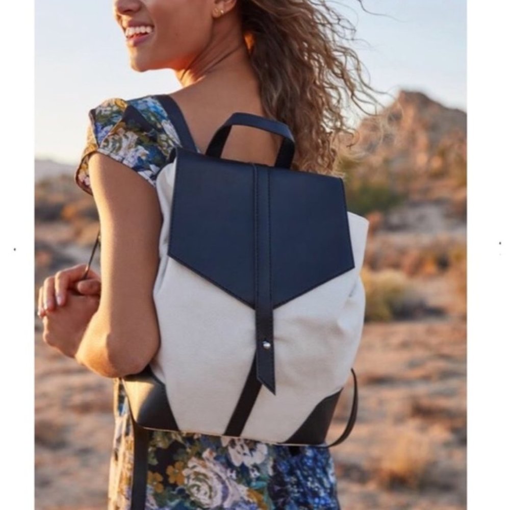 DEUX LUX DEMI CREAM FAUX LEATHER CANVAS BACKPACK